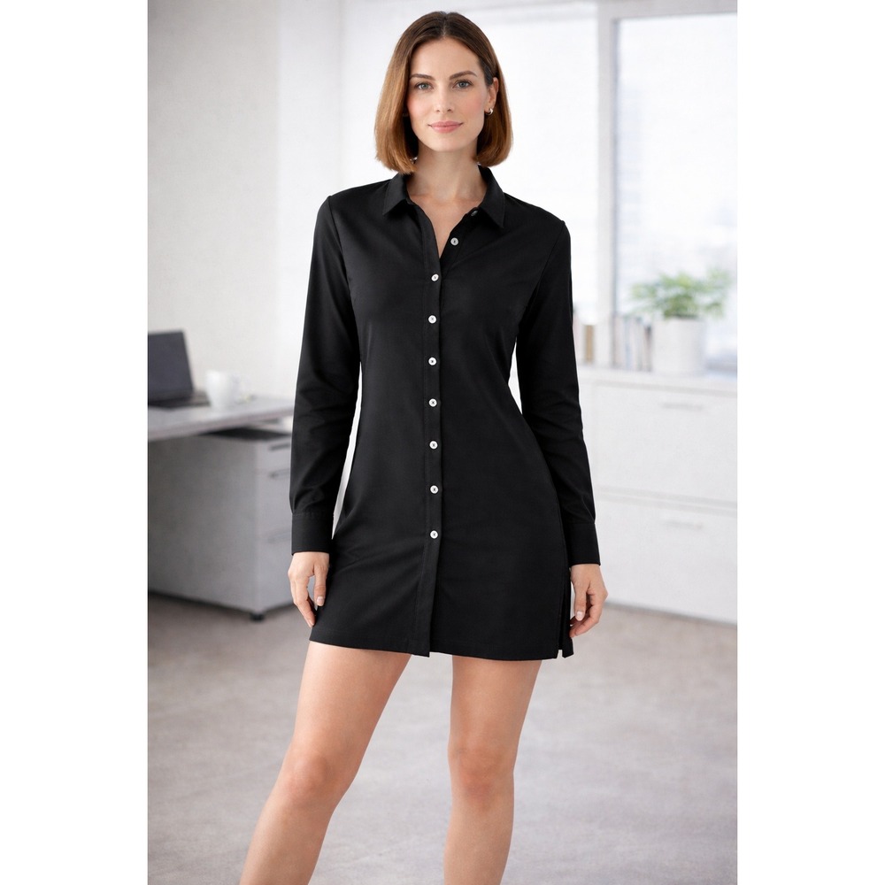 Black Minimal Women Shirt Large Dress Button Up Long Sleeve Chic Office Core NWT